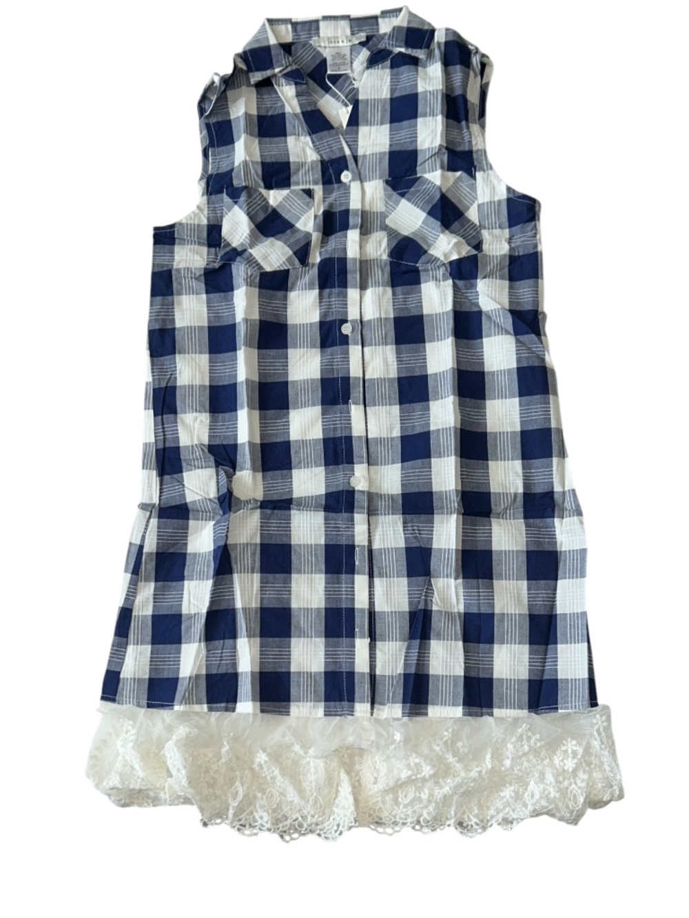 Vintage Gingham Lace-Hem Shirt Dress